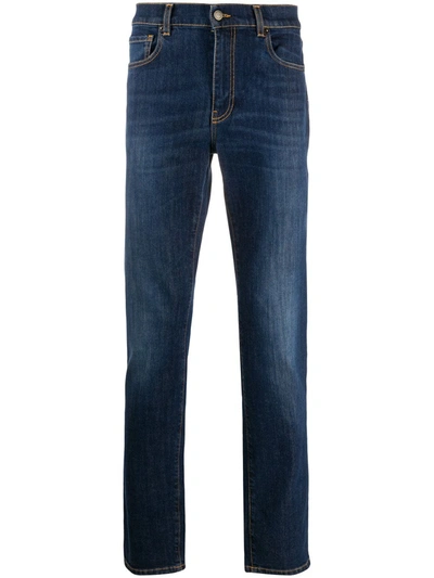 Moschino Double Question Mark Slim-fit Jeans In Blue