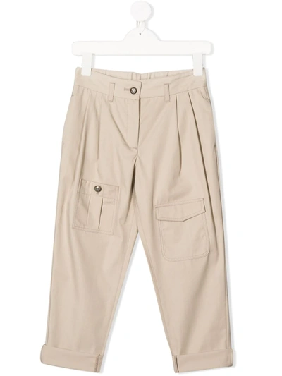 Dolce & Gabbana Kids' Multi-pocket Pleated Trousers In Neutrals
