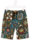 Dolce & Gabbana Kids' Stained Glass Window-print Shorts In Black