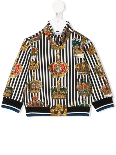 Dolce & Gabbana Babies' Crown Print Zip-up Sweatshirt In Black