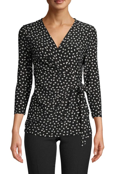 Anne Klein Scatter Print Faux Wrap Top In Anne Black/ Anne White