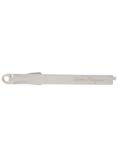 Ferragamo Logo-engraved Tie Clip In Silver