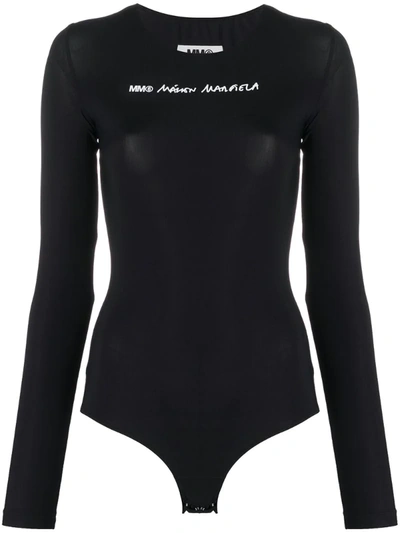 Mm6 Maison Margiela Logo Print Long-sleeves Bodysuit In Black