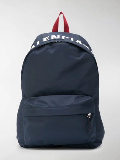 Balenciaga Men's Wheel Logo Backpack In Blue