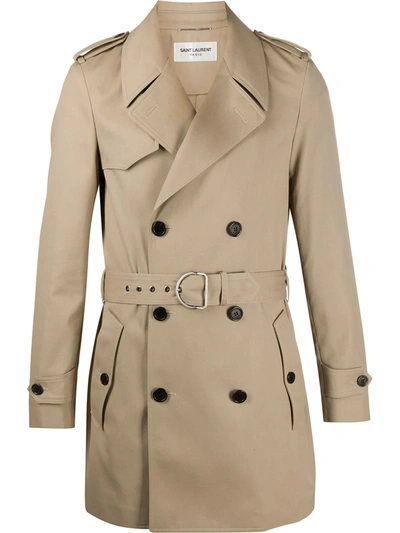 Saint Laurent Double-breasted Belted Trench Coat In Beige