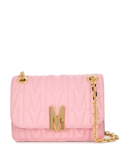 Moschino Logo-plaque Quilted Shoulder Bag In Pink