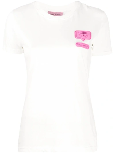 Chiara Ferragni Patch-embellished T-shirt In White,fuchsia