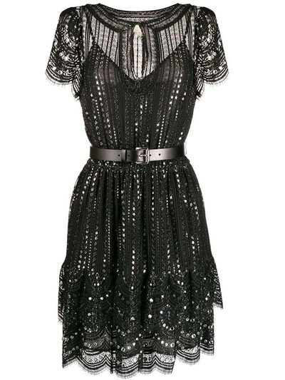Michael Kors Lace Belted Dress In Black