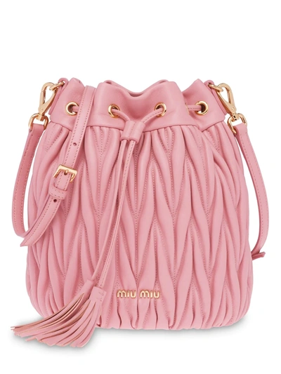 Miu Miu Matelassé Bucket Bag In Pink