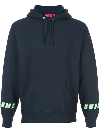 Supreme Logo Cuff Hoodie In Blue