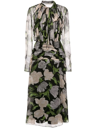 Jason Wu Collection Silk Floral Print Midi Dress In Black
