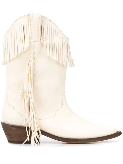 P.a.r.o.s.h Fringed Cowboy Boots In Neutrals