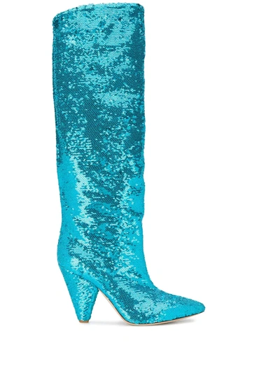 P.a.r.o.s.h Sequinned Knee-high Boots In Blue