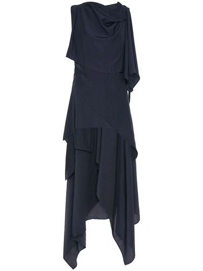 Jw Anderson Fluid Asymmetric Draped Dress In Blue