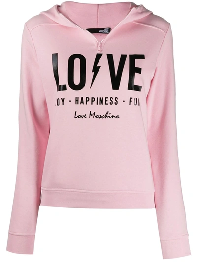 Love Moschino Printed French Cotton-blend Terry Hoodie In Pink