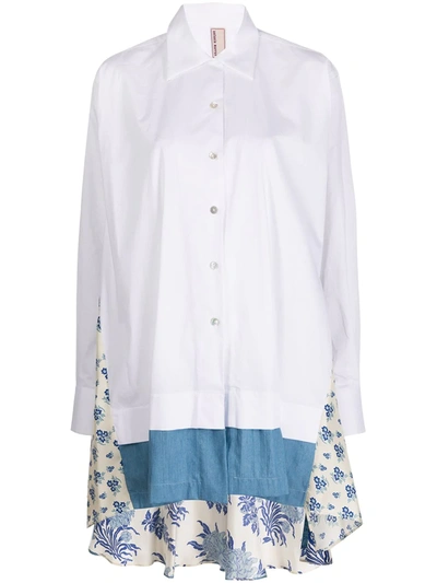 Antonio Marras Floral Panelled Oversized Shirt In White