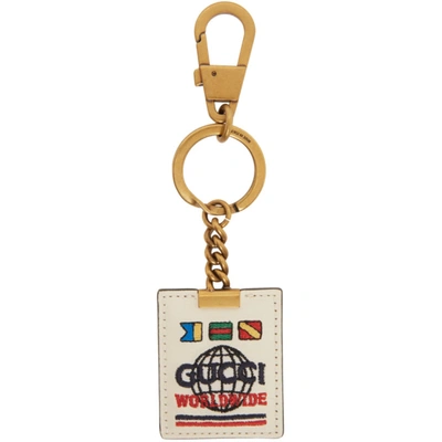Gucci Worldwide-embroidered Leather Key Ring In White