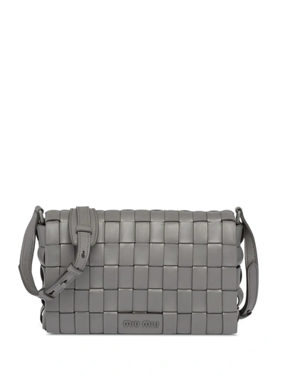 Miu Miu Woven Shoulder Bag In Grey