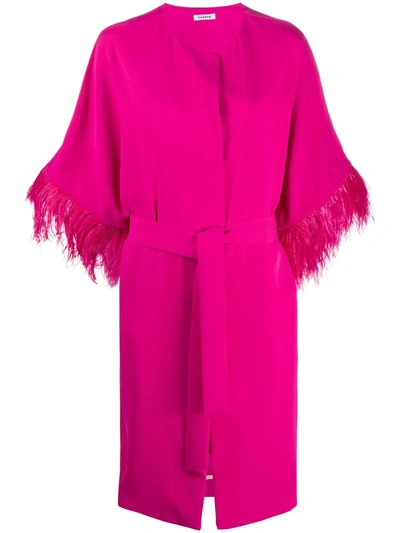 P.a.r.o.s.h Feather Trimmed Belted Coat In Pink