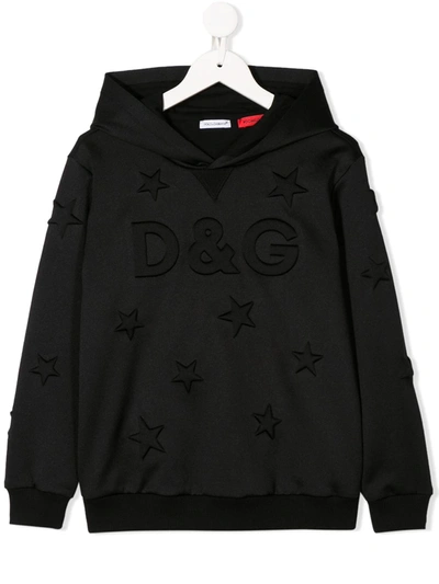 Dolce & Gabbana Kids' Star-embossed Hooded Sweatshirt In Black