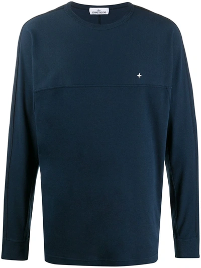 Stone Island Piped-detail Long-sleeve T-shirt In Blue Marine
