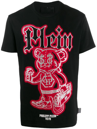 Philipp Plein Rhinestones Teddy Bear Logo T-shirt In Black