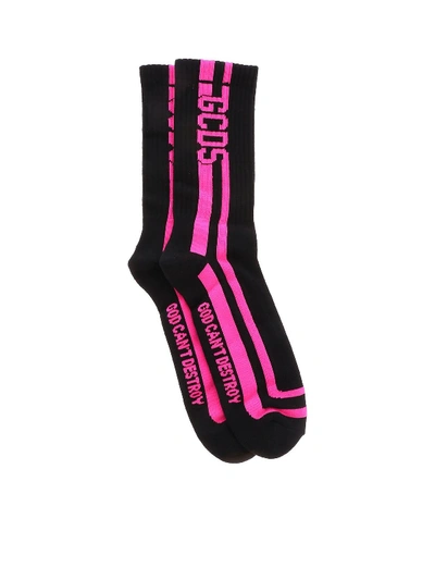 Gcds Socks In Black And Neon Pink