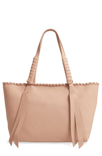 Allsaints Small Kepi East/west Leather Tote In Nude Pink