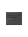 Bottega Veneta Men's Inter Woven Leather Card Case In Nero