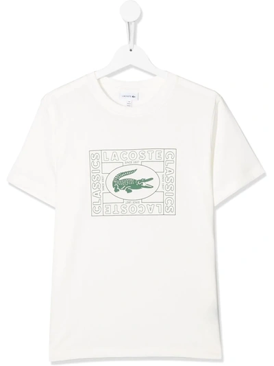 Lacoste Teen Logo Print T-shirt In White