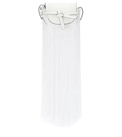 Loewe Mini Gate Fringes Leather Crossbody Bag In White