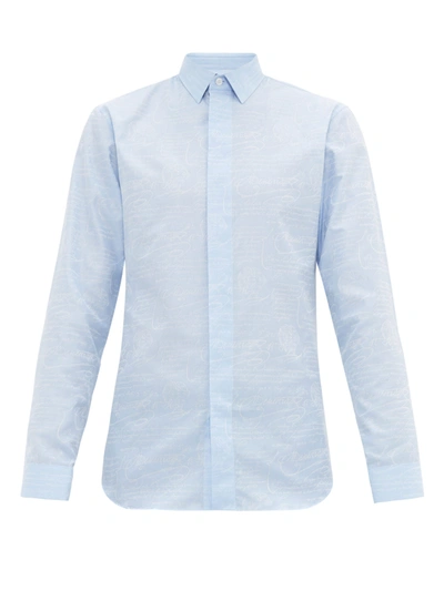 Berluti Scritto-trimmed Microcheck Cotton-poplin Shirt In Blue
