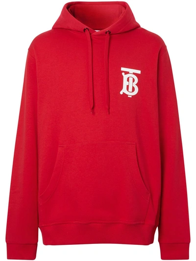 Burberry Tb Logo Print Cotton Jersey Hoodie In Bright Red