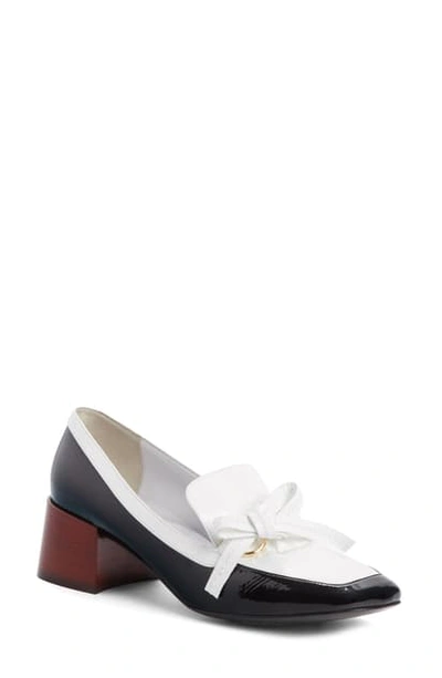 Loewe Two-tone Leather Bow Loafers In White/ Black