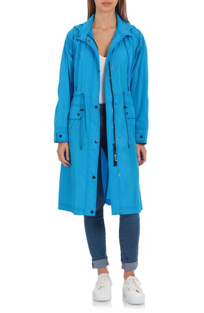 Avec Les Filles Water Resistant Raincoat With Removable Hood In Aqua