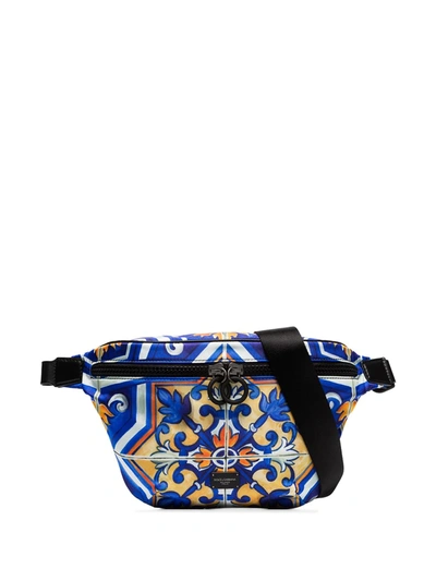 Dolce & Gabbana Men's Marsupio Majolica Fanny Pack/belt Bag In Blue Pattern