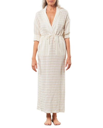 Mara Hoffman Diega Striped Tie-waist Long Dress In Cream Khaki