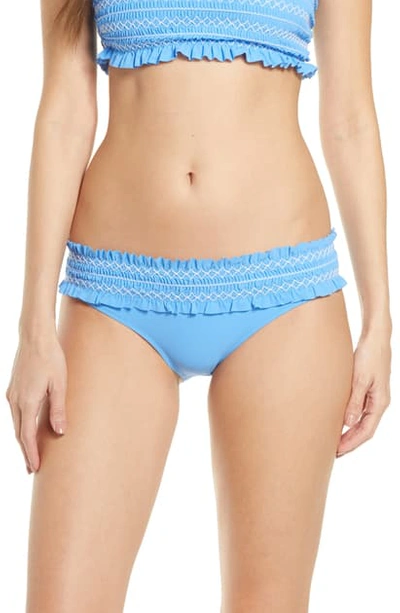 Tory Burch Costa Embroidered Hipster Swim Bikini Bottom In Blue Dusk / White