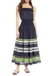 Tory Burch Floral-print Smocked Cotton Maxi Dress In Field Day Stripe