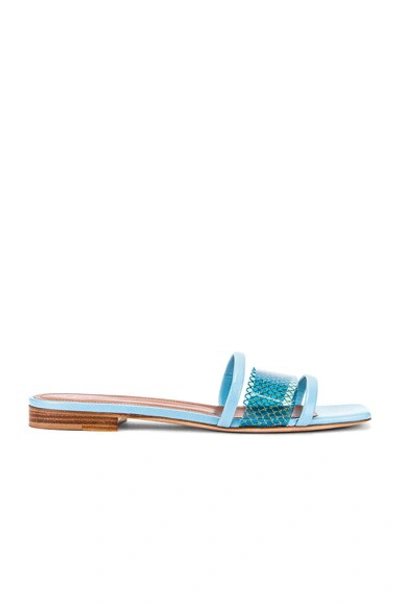 Malone Souliers Demi Leather, Mesh And Pvc Slides In Sky Blue