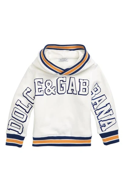 Dolce & Gabbana Kids' Boy's Logo Patch Hoodie, Size 8-12 In Bianco