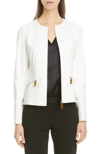 Lafayette 148 Adeline Glove Lambskin Zip-front Jacket In White