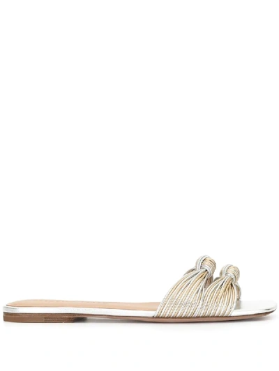 Veronica Beard Gemma Metallic Knotted Flat Slide Sandals In Silver
