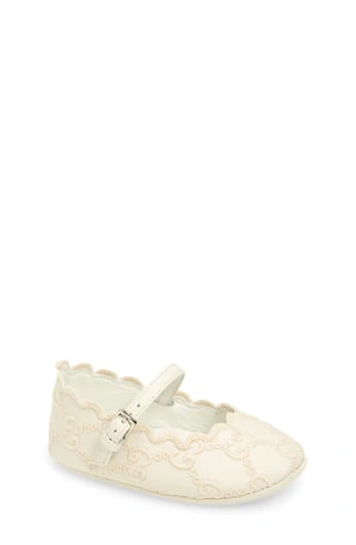 Gucci Gg Embroidered Lace Ballet Flats, Baby In Ivory