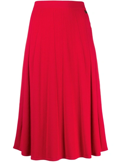 Twinset Pleated Woven Midi Skirt In Red