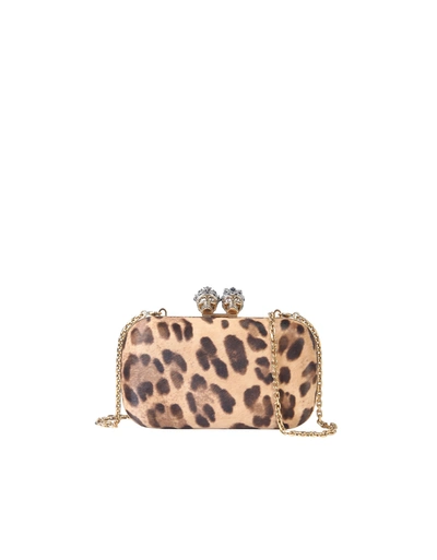 Alexander Mcqueen Queen And King Skull Clutch In Brown