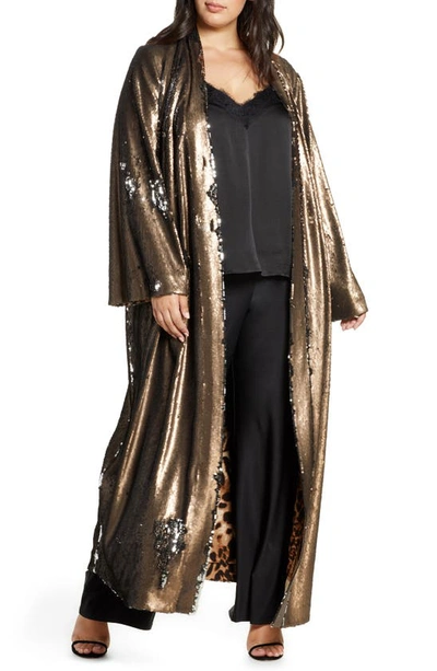 Coldesina Flip Sequin Duster In Pewter Sequin/ Leopard Lining