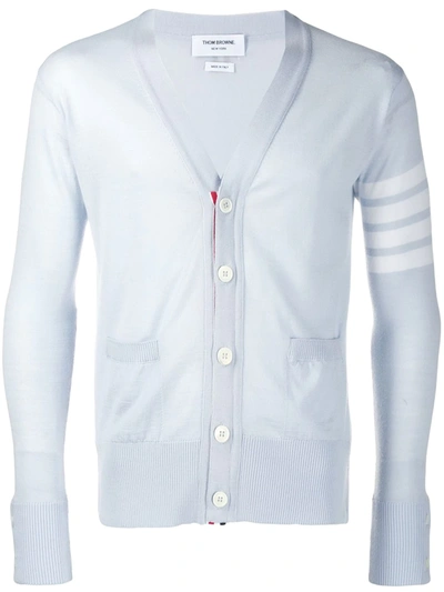 Thom Browne 4-bar V-neck Merino Cardigan In Blue