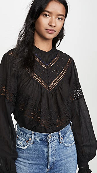 Free People Abigail Victorian Cotton Top In Black