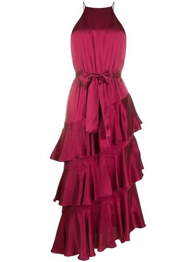 Zimmermann Asymmetrical Tiered Ruffle Silk Charmeuse Dress In Plum